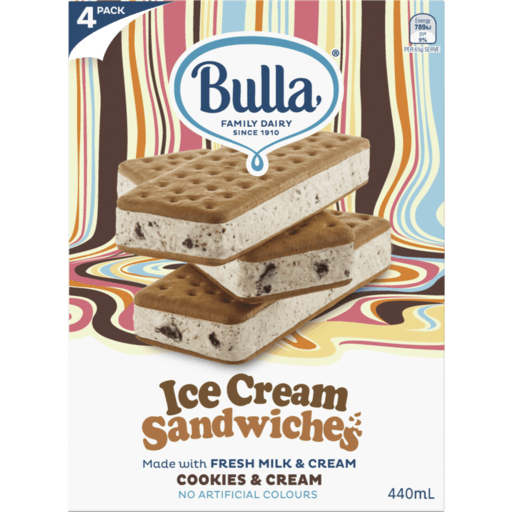 Bulla Ice Cream Sandwich Cookies & Cream Sandwich 4pk