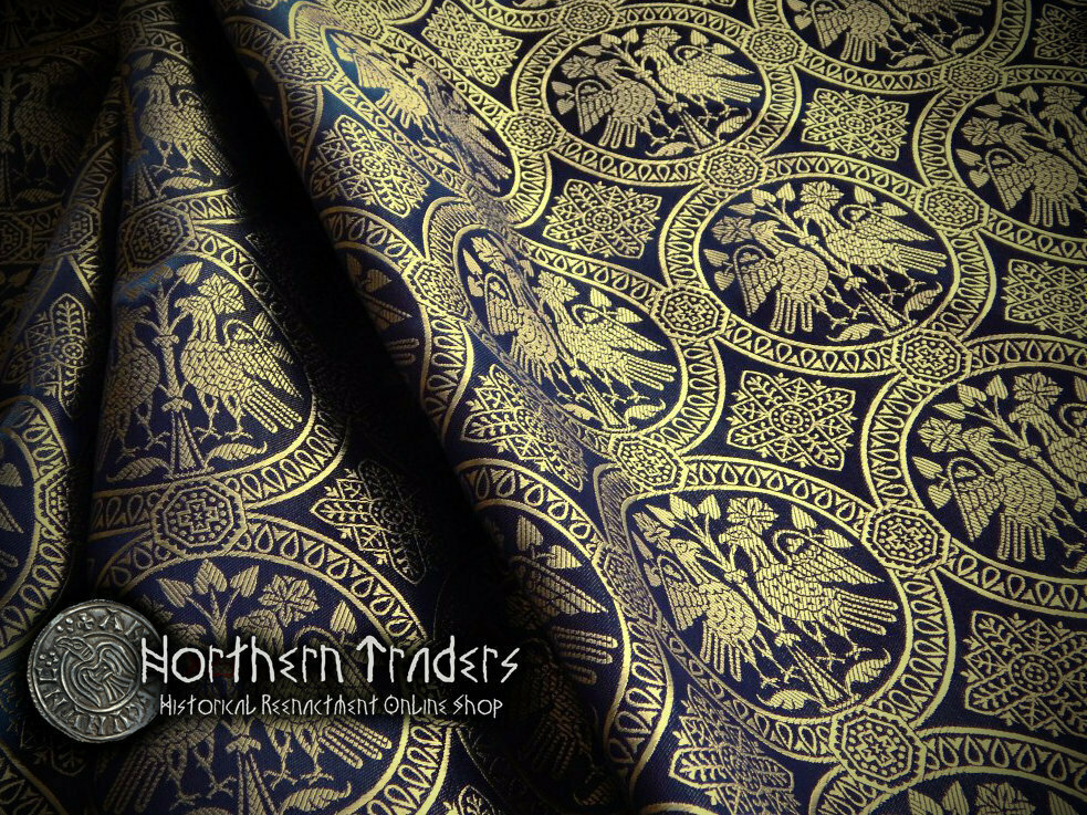 Brocade with Confronted Birds - Blue / Gold