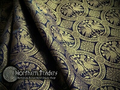Brocade with Confronted Birds - Blue / Gold