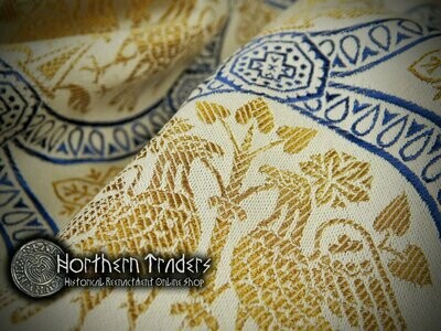 Brocade with Confronted Birds -  Blue / Gold / Light Grey