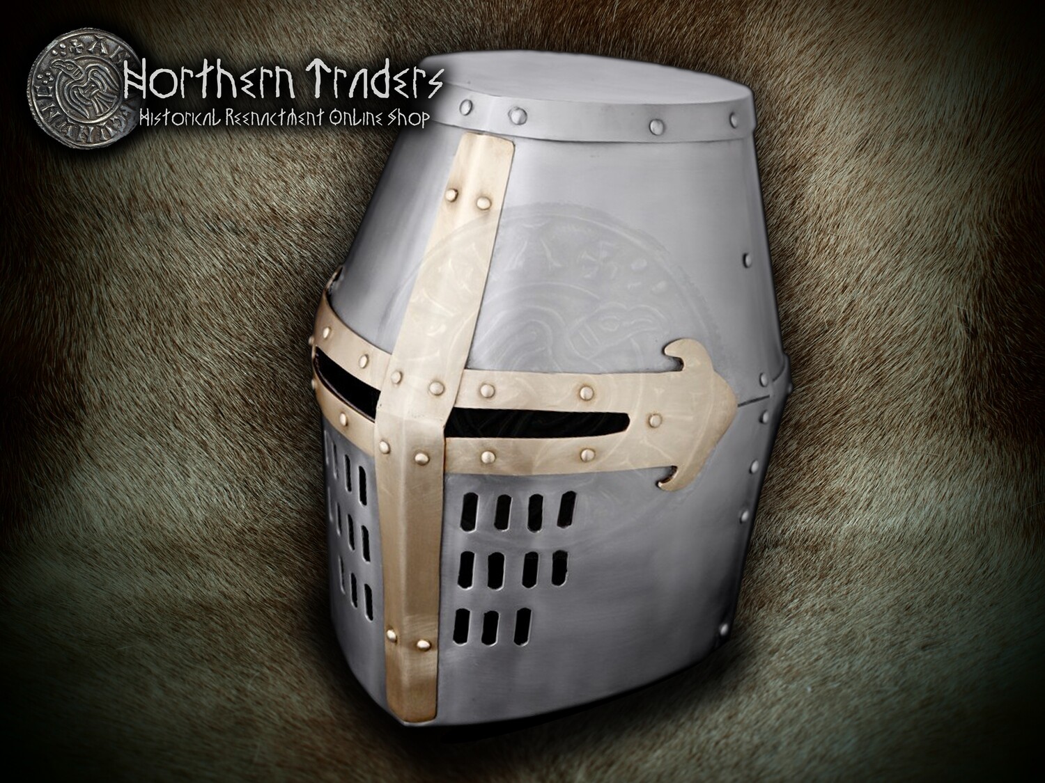 Crusader Great Helm with Brass Details
