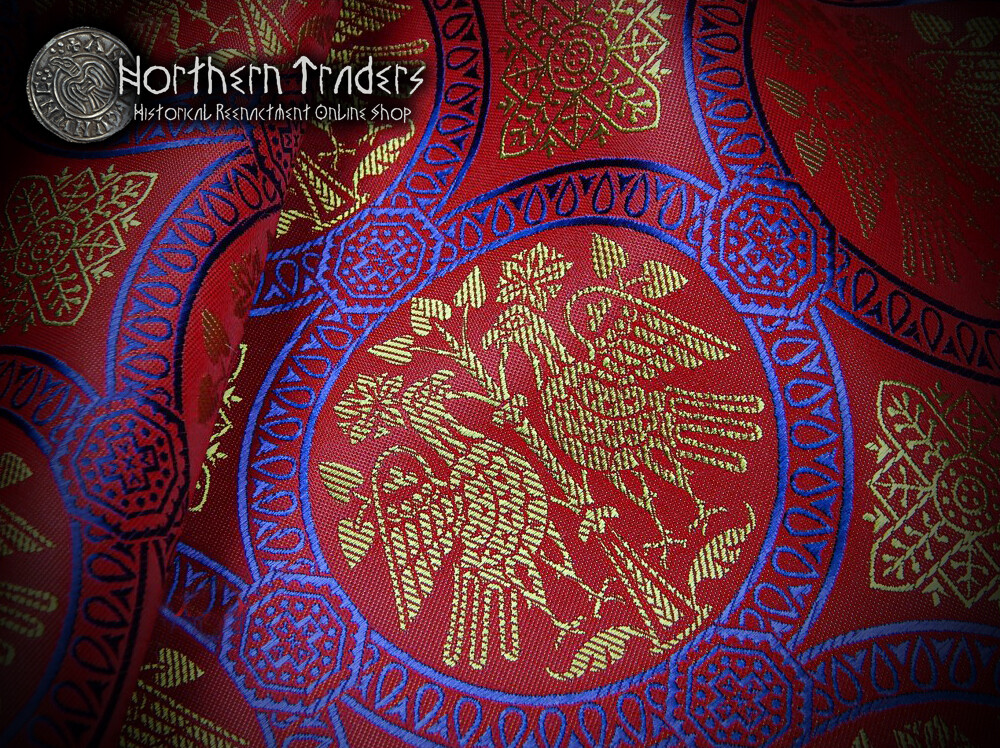 Brocade with Confronted Birds - Red / Blue / Gold