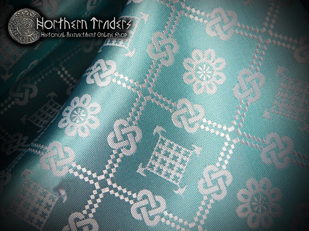 Brocade with Geometrical Pattern - Turquoise / White