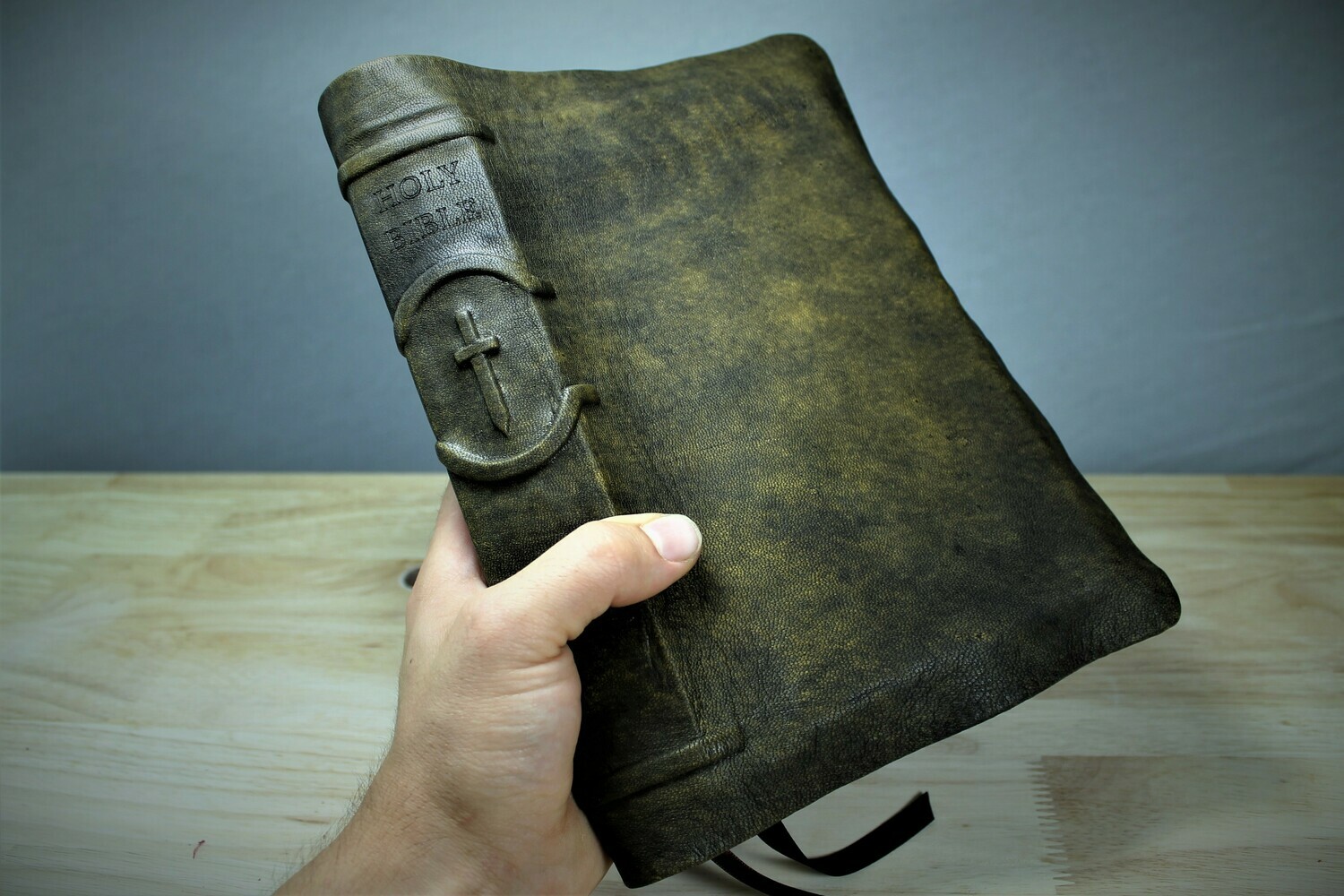 Leather Bible KJV Distressed Fossil Grey Goatskin