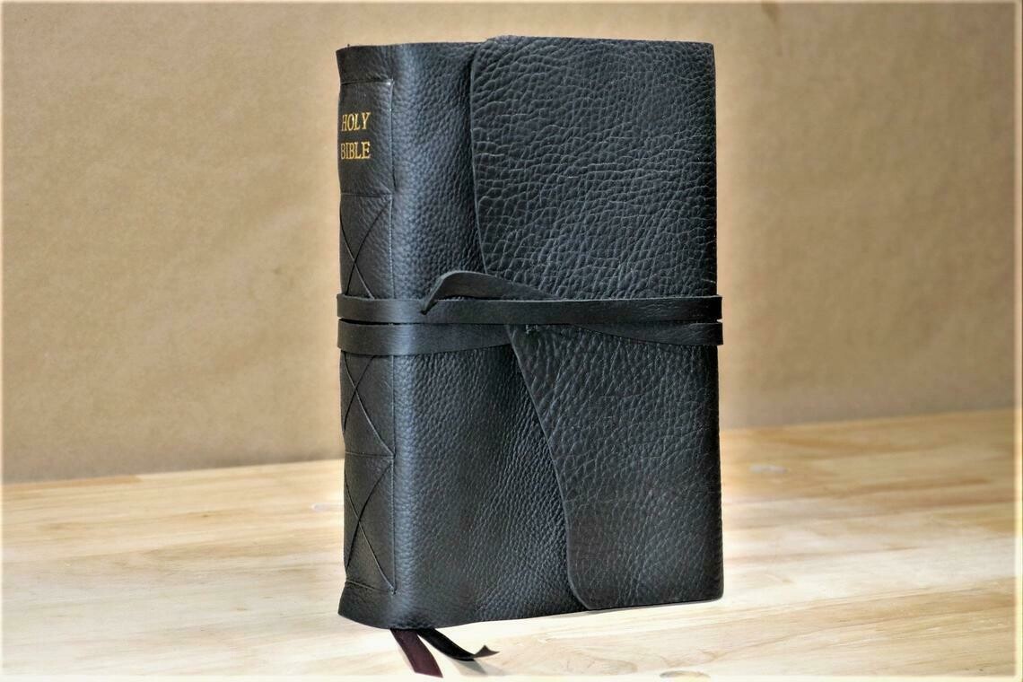 Leather Bible KJV Wrap- Black Kodiak Cowhide