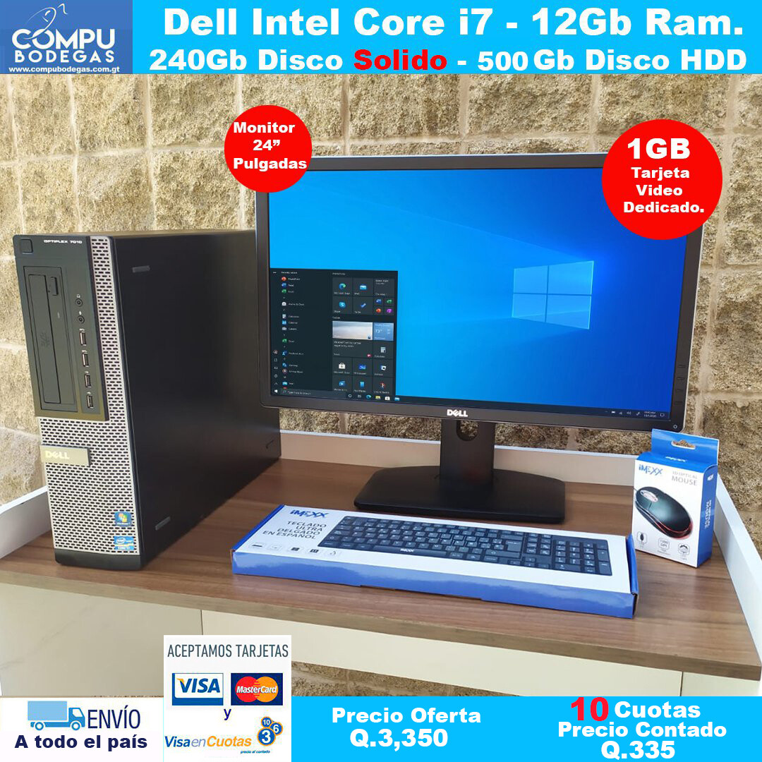 Dell Intel Core i7 -12Gb Ram-240Gb Disco Solido - 500Gb Disco Esclavo - 1Gb Tarjeta de Video - Lcd 24"