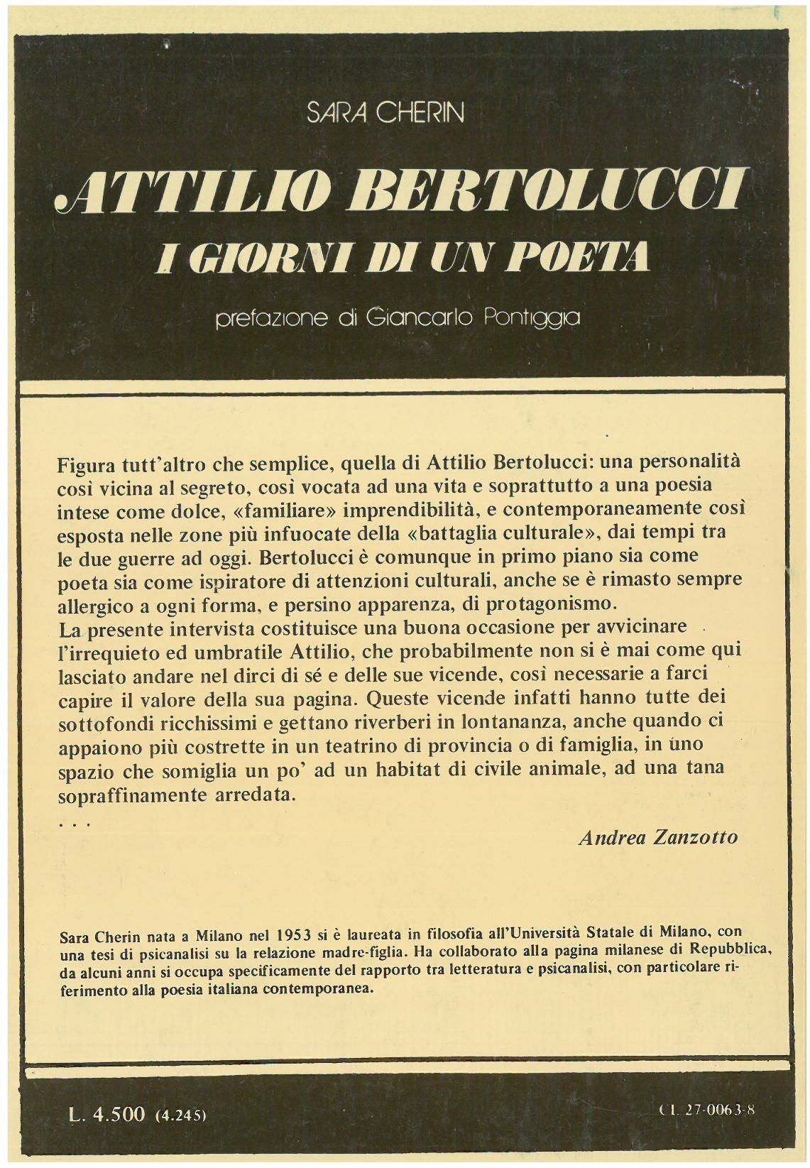 Cherin S. - ATTILIO BERTOLUCCI. I giorni di un poeta. Prefazione di G. Pontiggia