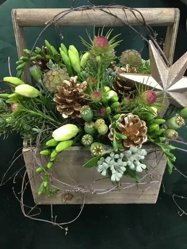 Christmas Wooden Box with Christmas Foliage