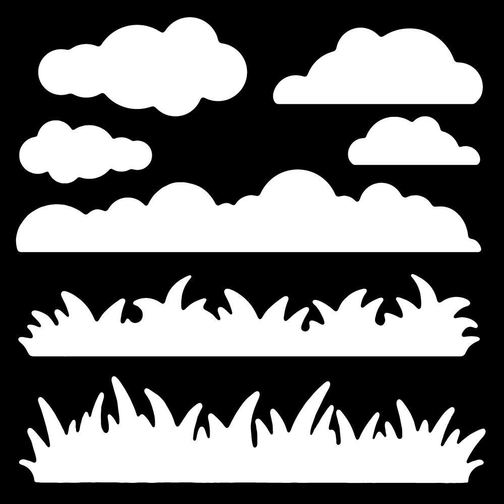 STENCIL GRAMA Y NUBES