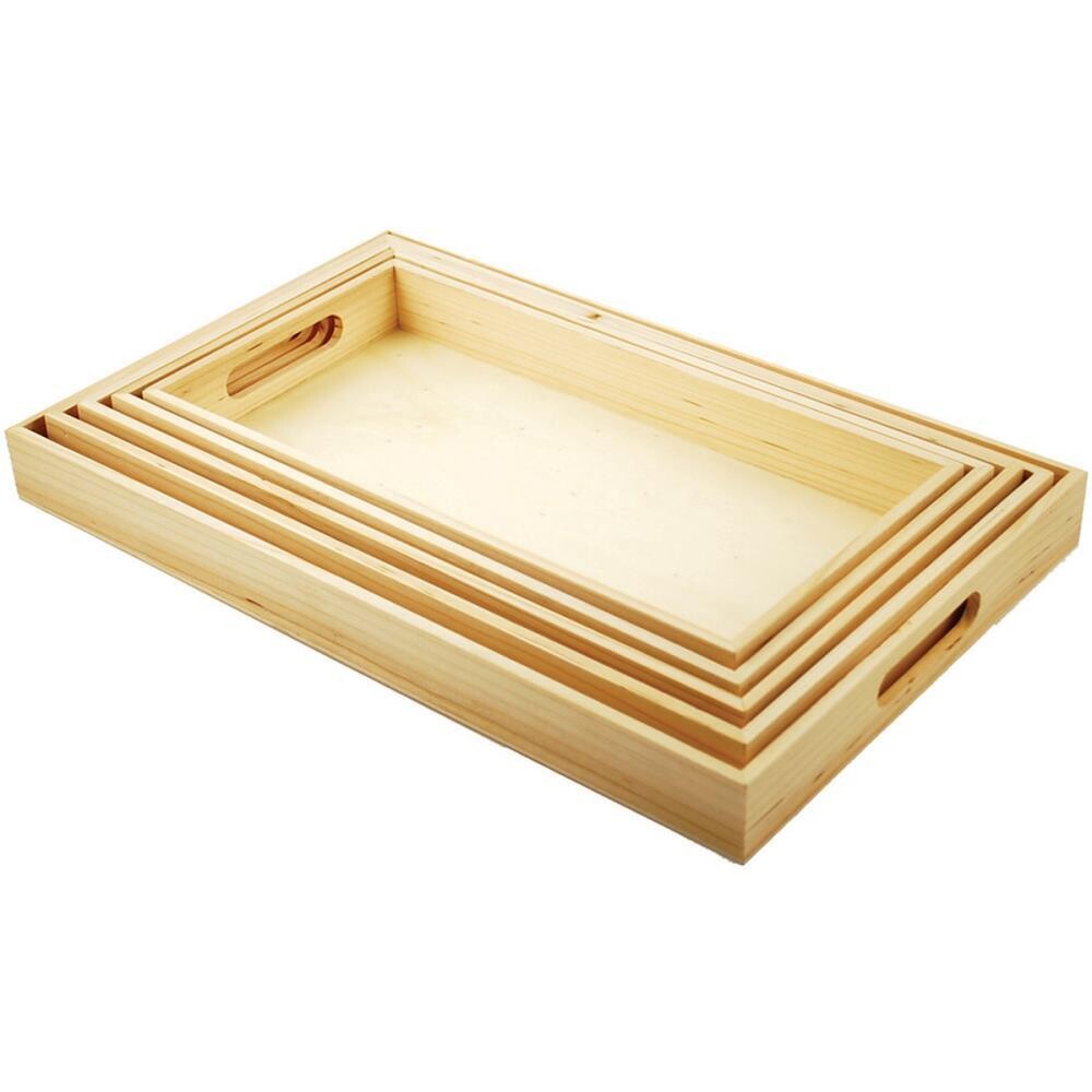 SET DE BANDEJAS DE MADERA PARA PINTAR CON AGARRADERAS (5/PAQ)