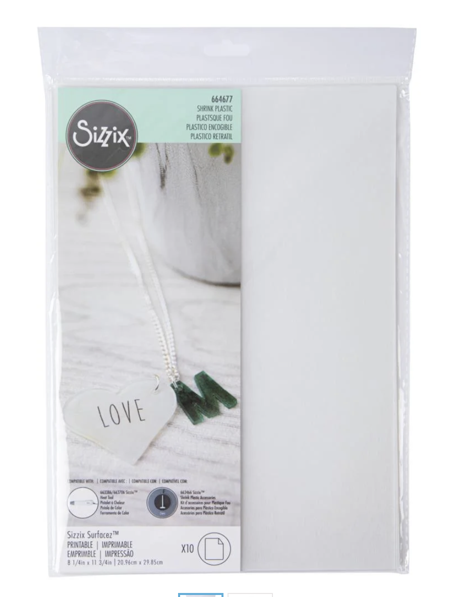 SIZZIX PLÁSTICO ENCOGIBLE IMPRIMIBLE 8.5&quot; X 11&quot; (10 HOJAS/PAQ)