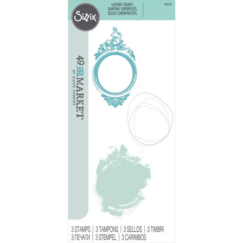 Juego De Sellos Transparentes En Capas Sizzix, Paquete De 3, Marco Artsy Regal De 49 And Market