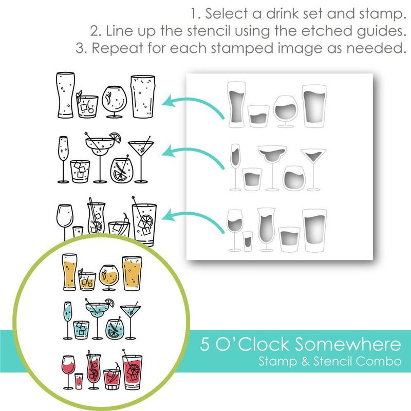SET DE SELLOS Y STENCIL 5 O'CLOCK SOMEWHERE