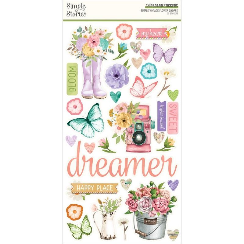 CALCOMANÍAS CHIPBOARD 6X12 VINTAGE FLOWER SHOPPE