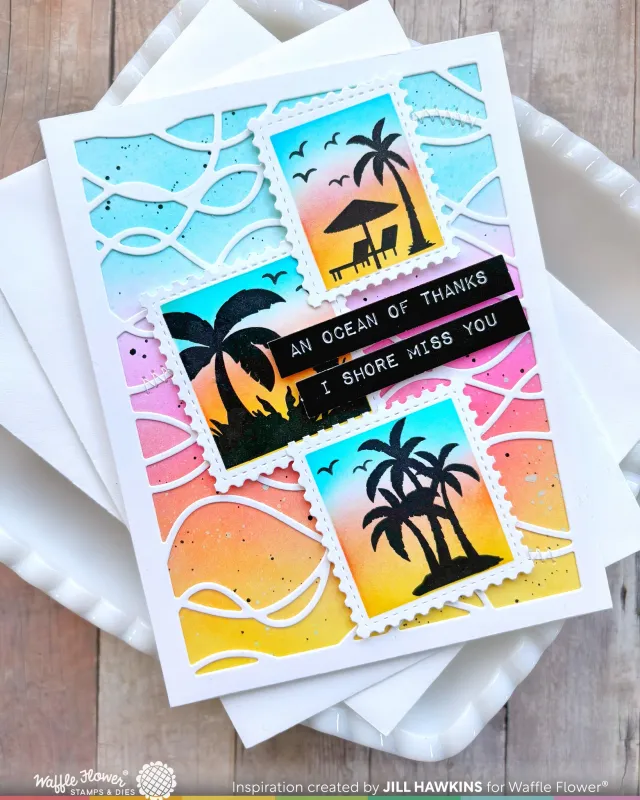 SELLOS POSTAGE COLLAGE TROPICAL SUNSET