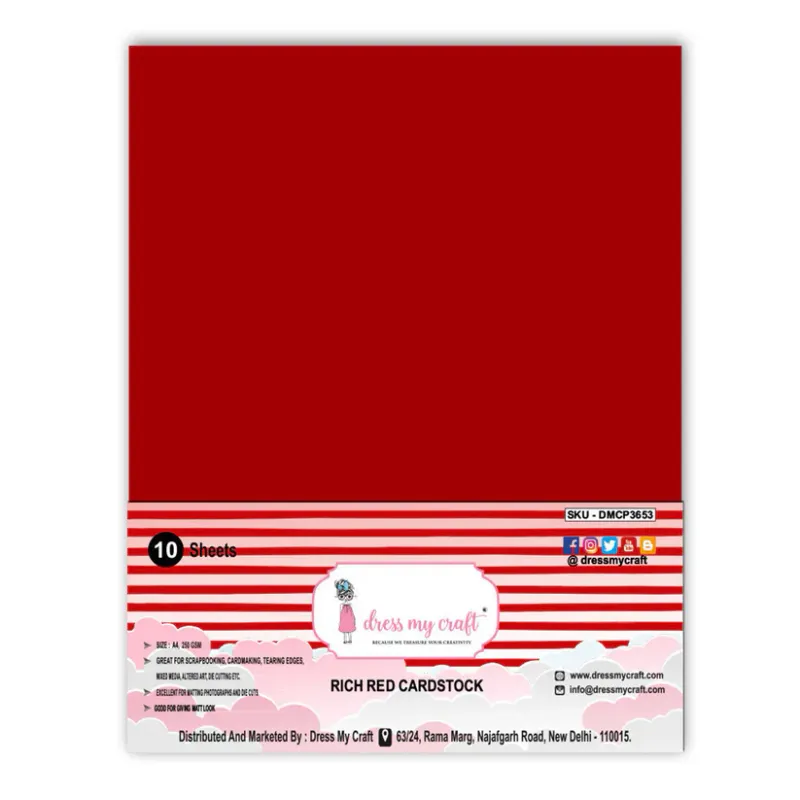 CARTULINA ROJA INTENSA 8.25&quot;X11.75&quot; - 250 GRM/M2