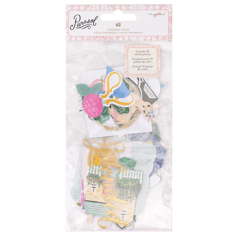 ÍCONOS, CARDSTOCK Y VELLUM CON FOIL DORADO PARASOL