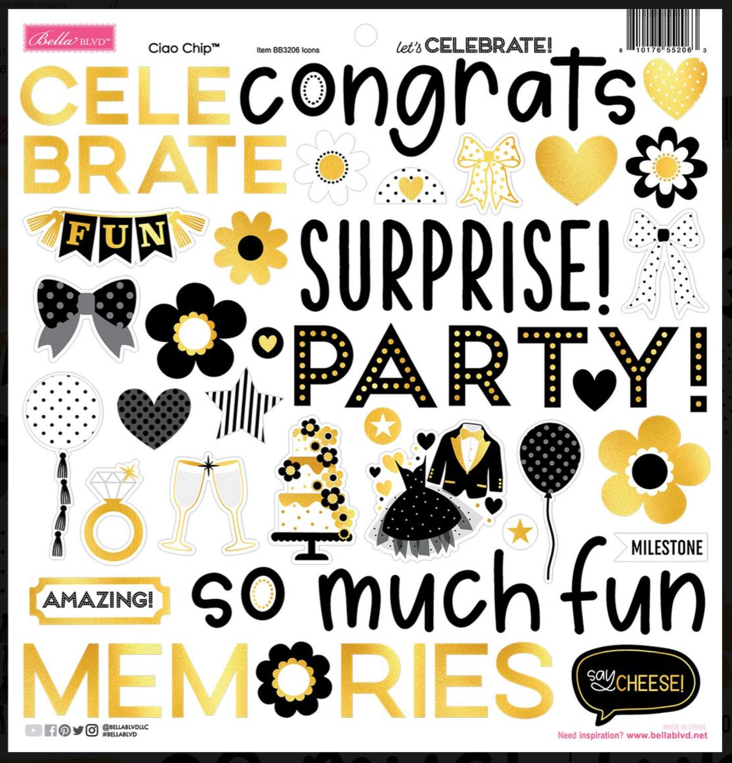 CHIPBOARD STICKERS LET'S CELEBRATE