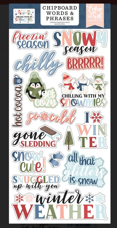 CHIPBOARD WORD &amp; PHRASES CHILLING WITH MY SNOWMIES