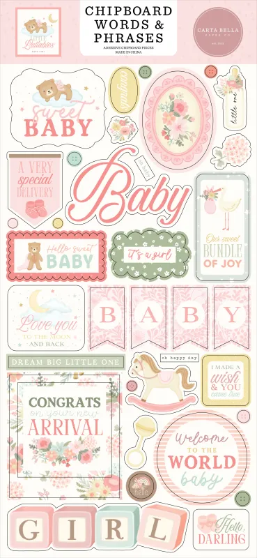 CHIPBOARD WORD &amp; PHRASES LULLABIES BABY GIRL