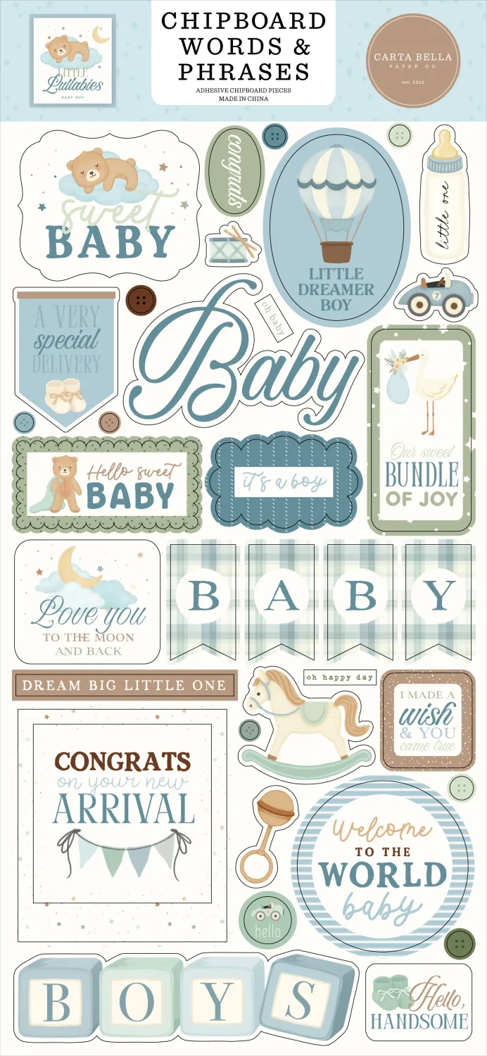 CHIPBOARD WORD &amp; PHRASES LULLABIES BABY BOY