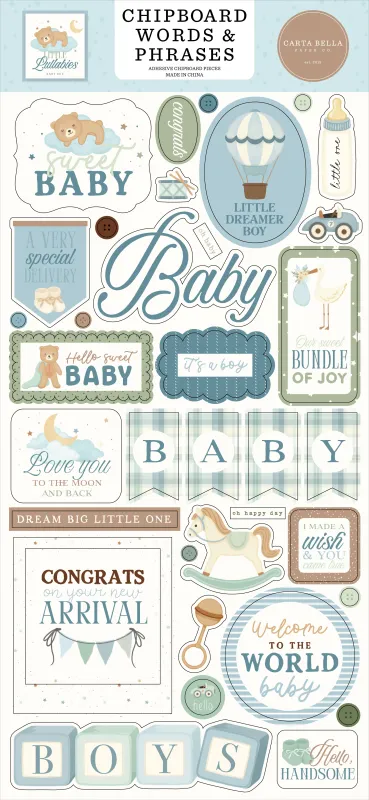 CHIPBOARD WORD &amp; PHRASES LULLABIES BABY BOY