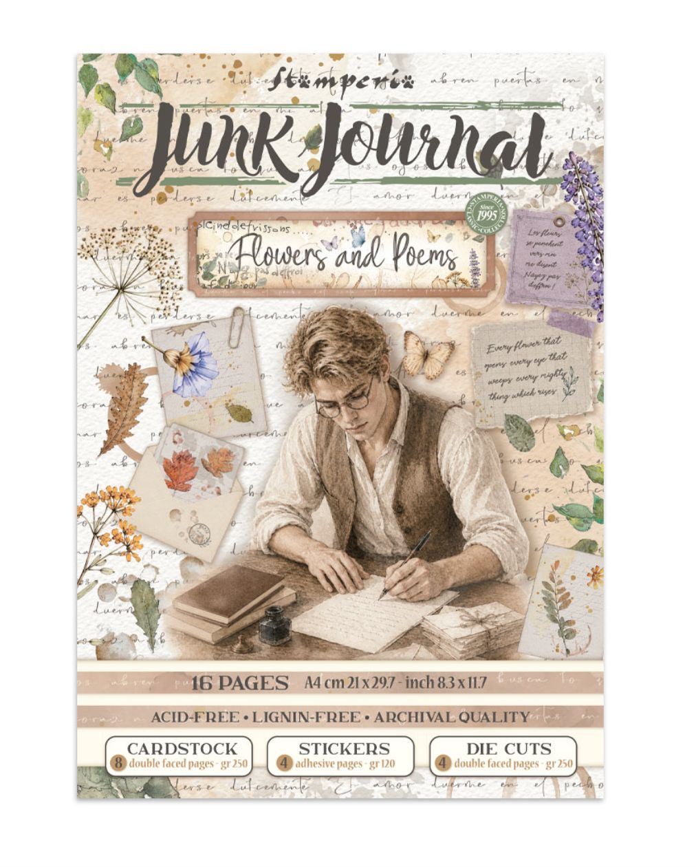 JUNK JOURNAL  FLOWERS AND POEMS (A4 - 8.3"X11.7")