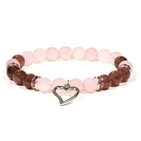 Rose and strawberry Quartz with heart Mala/Bracelet