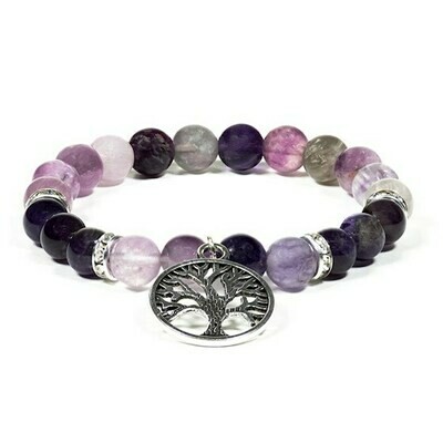 Amethyst and Fluorite Mala/bracelet with tree of life
