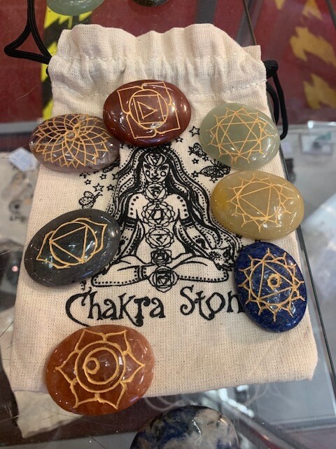 7 Crystals Chakra Set with their symbols inscribed Oval