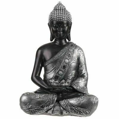 Thai Buddha Black and Silver Tea Light Holder