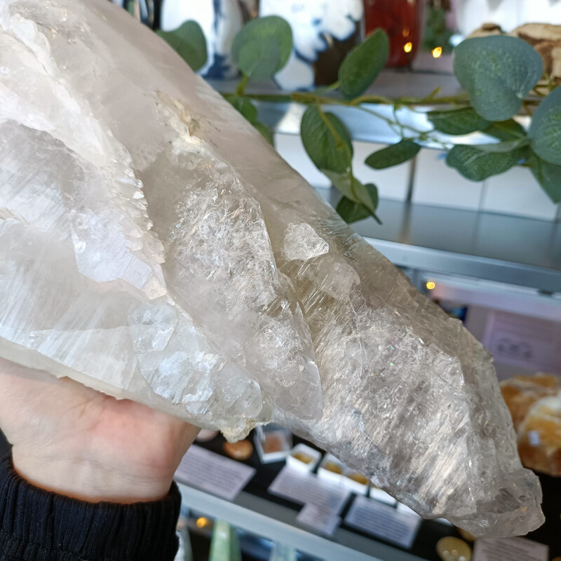 Lemurian Lavender Quartz on wooden stand