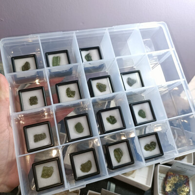 Moldavite in specimen box