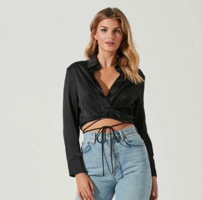 Perry Satin Wrap Front Tie Waist Top