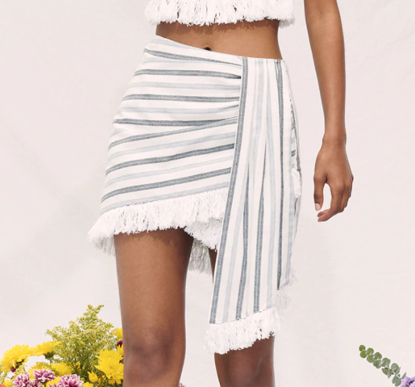 Fringe Striped Gauze Mini Skirt