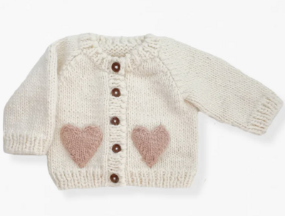 Hand-Knit Heart Cardigan