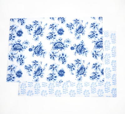 Blue Floral Printed Reversible Placemat Set