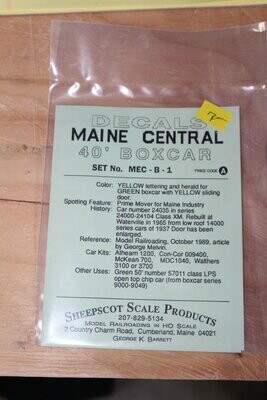 Maine Central Boxcar Prime Mover for Maine Industry Decal Set