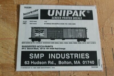 New Haven NH 50ft single or double door boxcar PS-1 decal set