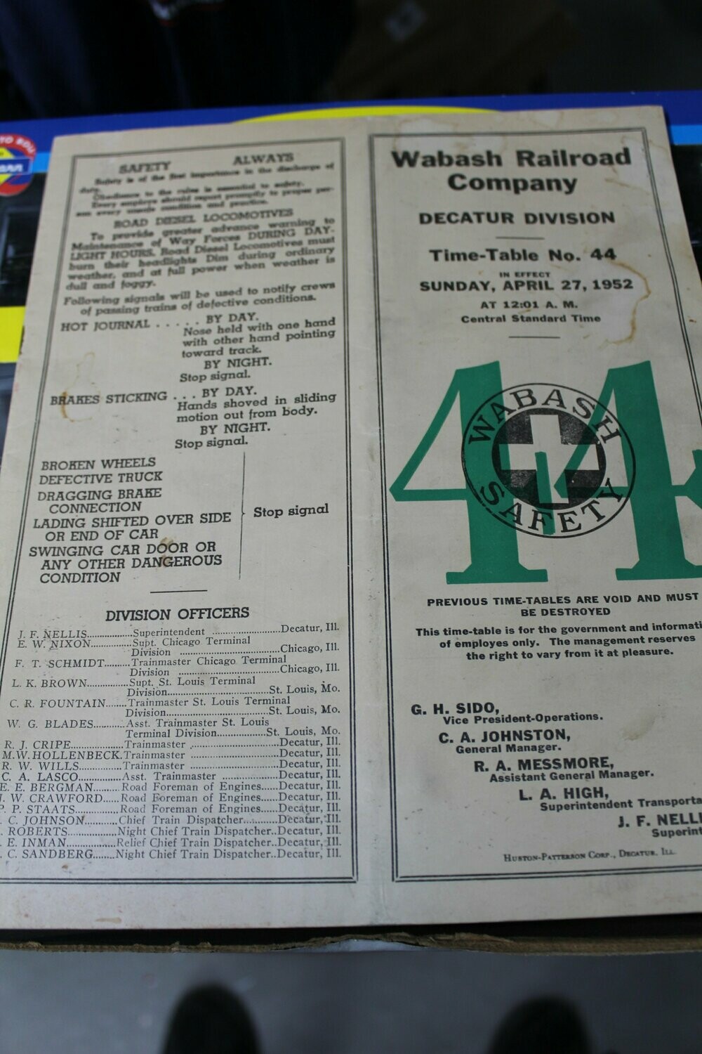 Wabash Railroad Decatur Division April 1953 Time Table