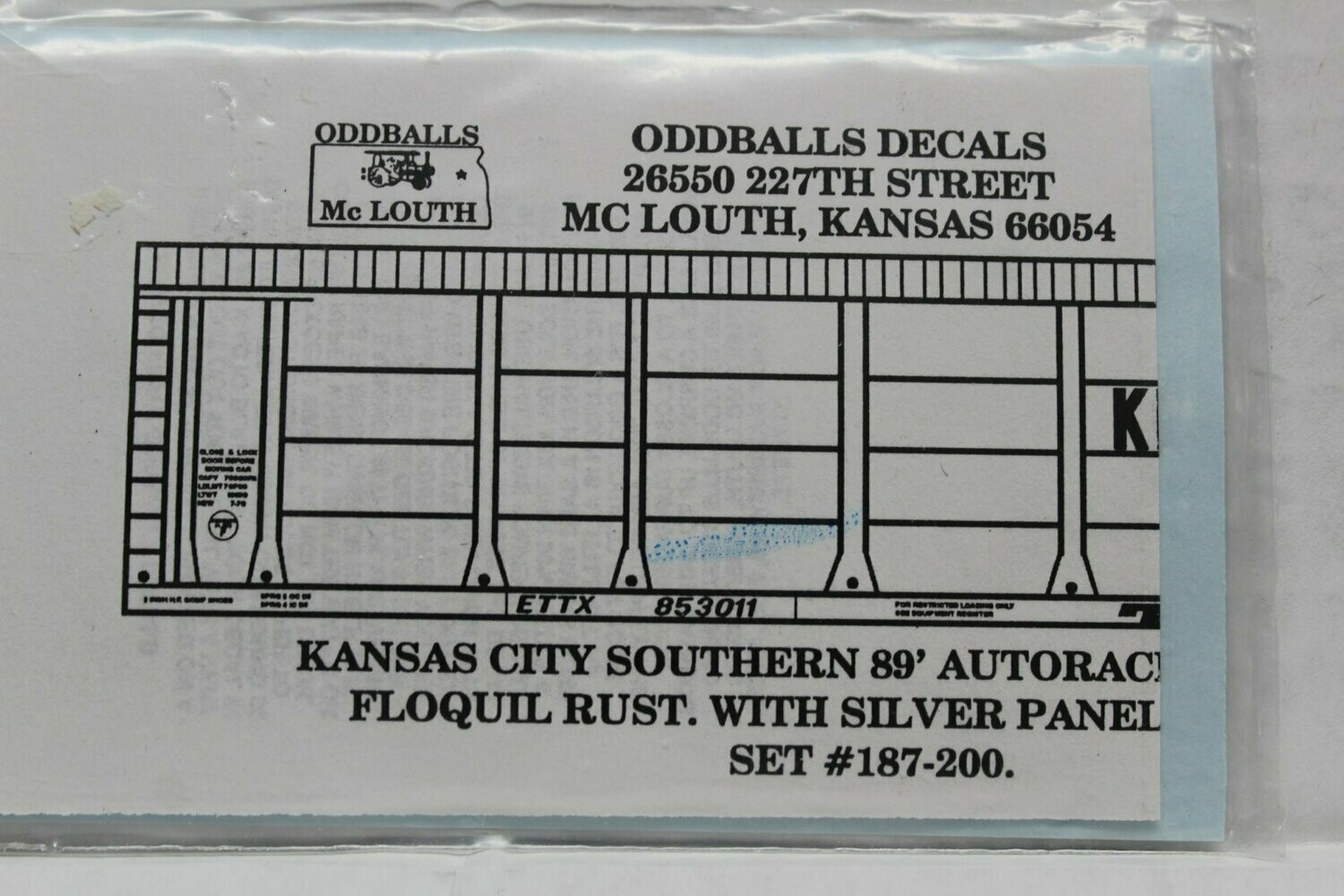 K C S (Kansas City Southern) 89' Autorack Decal set ODDBALLS