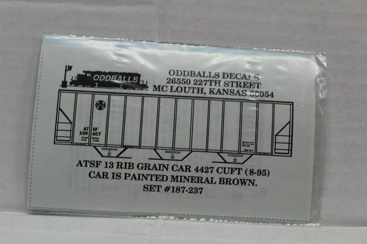 A T S F (Santa Fe) 13 Rib Grain car Decal set ODDBALL