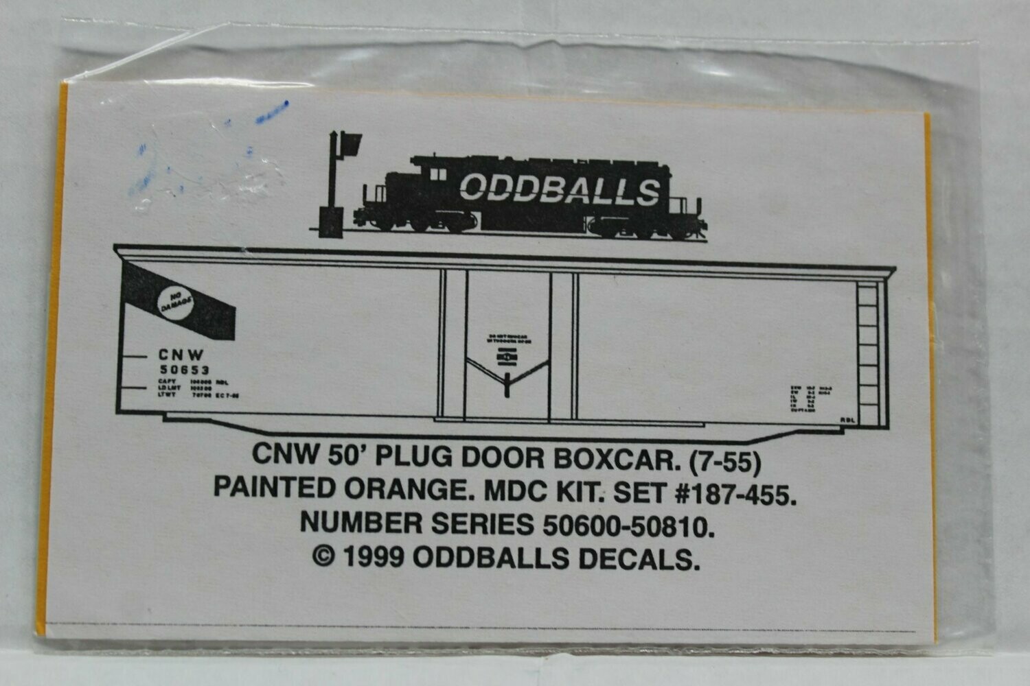 C N W Orange 50' Plug Door Boxcar Decal set ODDBALLS