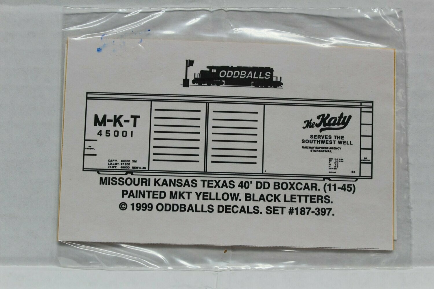 M K T (Missouri-Kansas-Texas) 40' DD Boxcar Decal set ODDBALLS