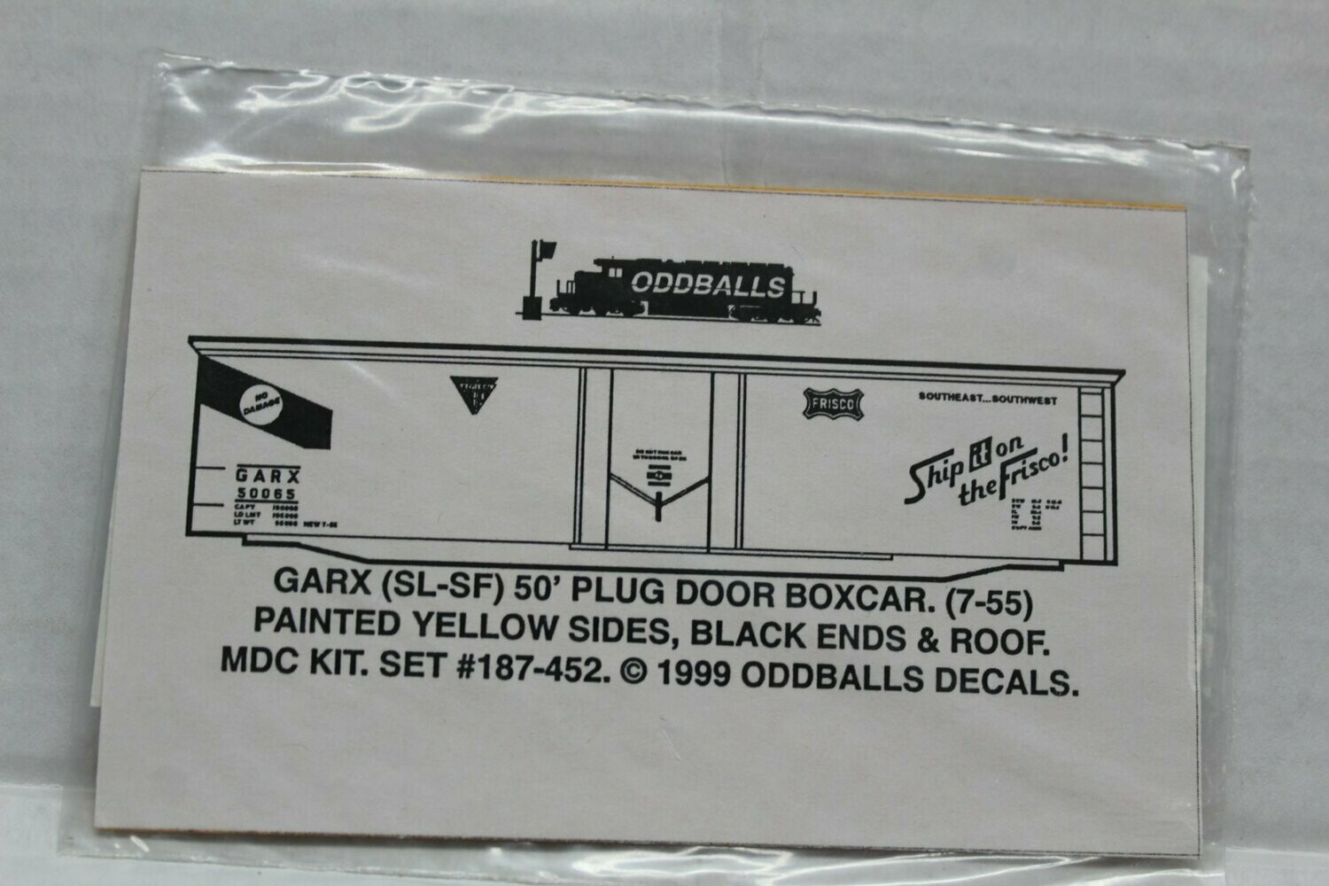 Rock Island 50' Yellow Plug Door Boxcar Decal set ODDBALLS