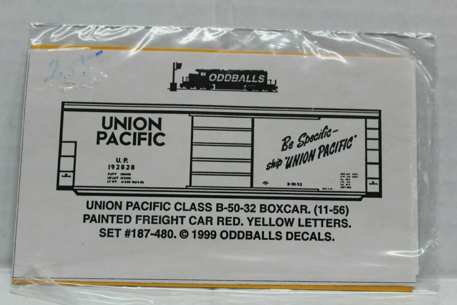 Union Pacific B-50-32 Boxcar Decal set ODDBALLS