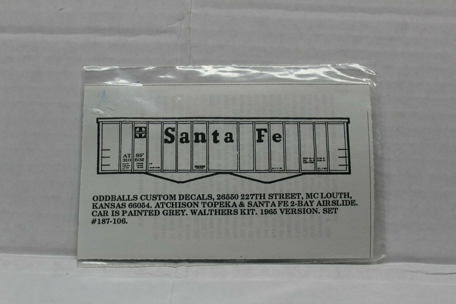 Santa Fe (ATSF) 2 Bay Airslide Decal set ODDBALLS