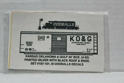 Kansas Oklahoma & Gulf (KO&G) 40' BOxcar Decal set ODDBALLS