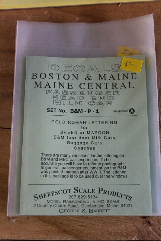 Boston & Maine Passenger, Head End and Milk Cars Decal Set