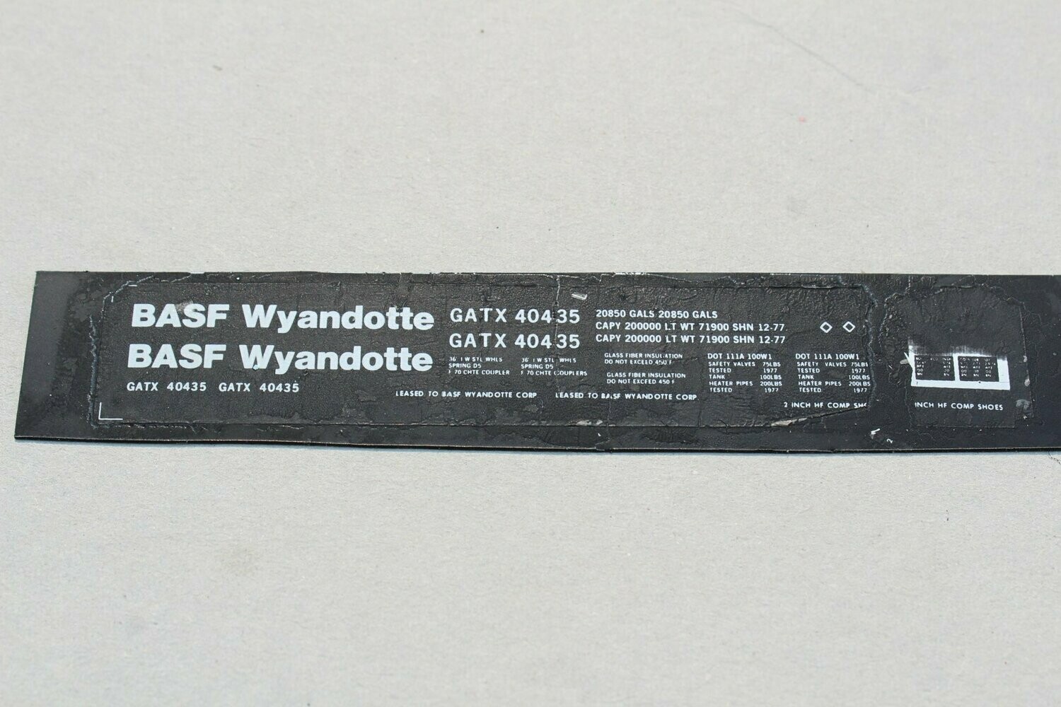 BASF Wyandotte (GATX) 40435 Tank Car Decal set
